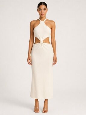 Cult Gaia Cameron Knit Cutout Halter Dress Off White XL